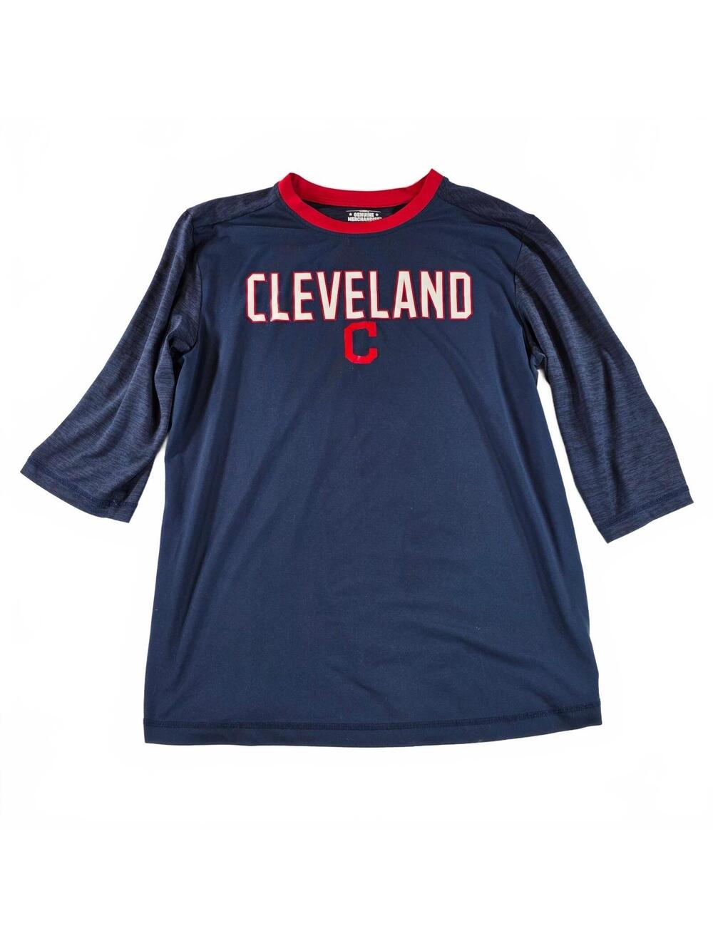 MLB Cleveland Men's Large Navy Blue Baseball Shirt 3/4 Sleeve Sportswear